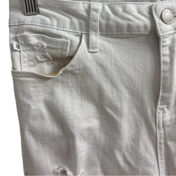 JUDY BLUE white, distressed, mid-rise boyfriend-fit jeans with a raw hem 3/26 - Picture 4 of 11